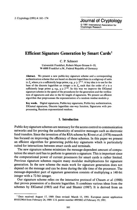 efficient signature generation by smart cards|Efficient signature generation by smart cards .